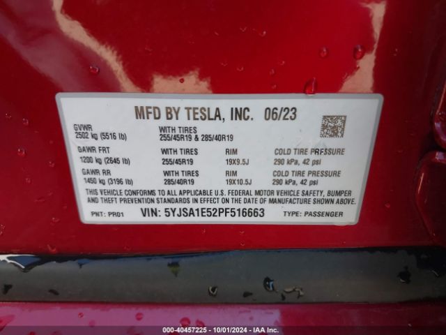 Photo 8 VIN: 5YJSA1E52PF516663 - TESLA MODEL S 