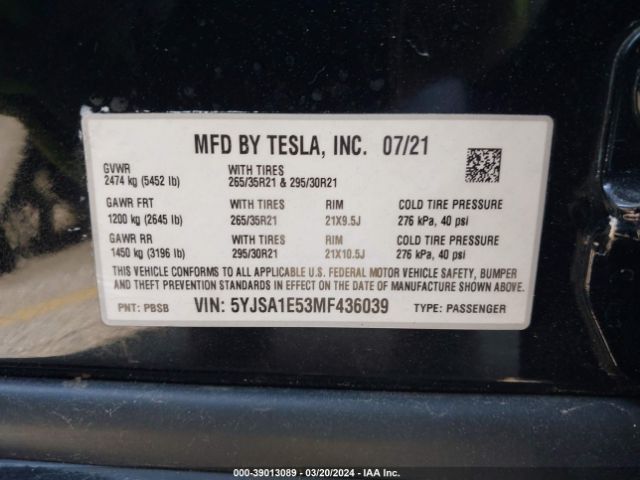 Photo 8 VIN: 5YJSA1E53MF436039 - TESLA MODEL S 