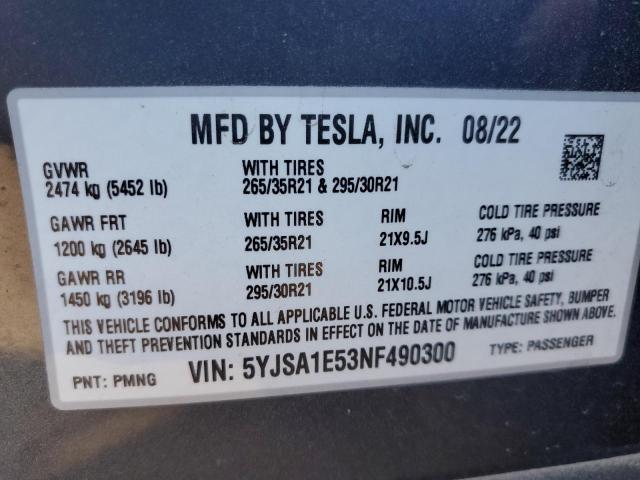 Photo 12 VIN: 5YJSA1E53NF490300 - TESLA MODEL S 