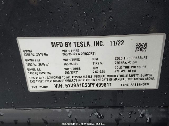 Photo 8 VIN: 5YJSA1E53PF499811 - TESLA MODEL S 