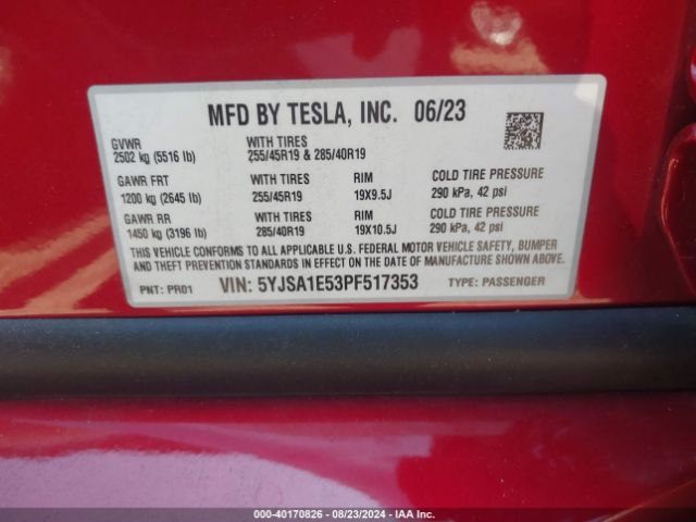 Photo 8 VIN: 5YJSA1E53PF517353 - TESLA MODEL S 