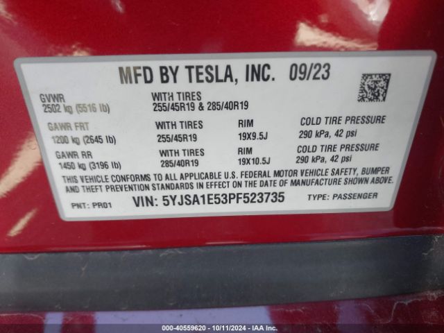 Photo 8 VIN: 5YJSA1E53PF523735 - TESLA MODEL S 