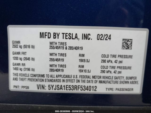 Photo 8 VIN: 5YJSA1E53RF534012 - TESLA MODEL S 