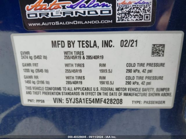 Photo 8 VIN: 5YJSA1E54MF428208 - TESLA MODEL S 