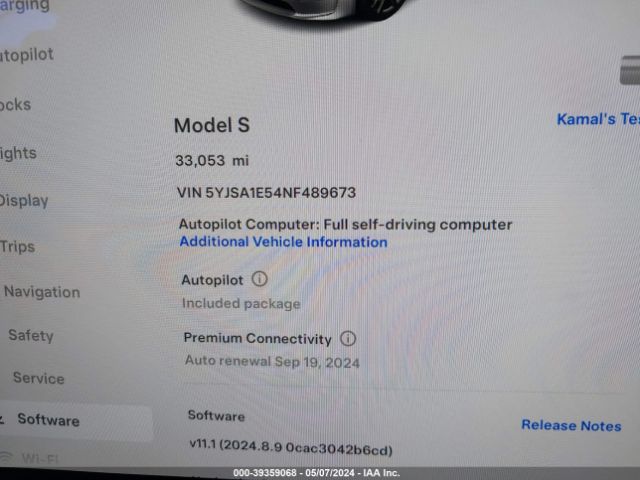 Photo 6 VIN: 5YJSA1E54NF489673 - TESLA MODEL S 