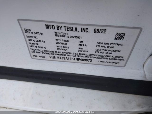 Photo 8 VIN: 5YJSA1E54NF489673 - TESLA MODEL S 