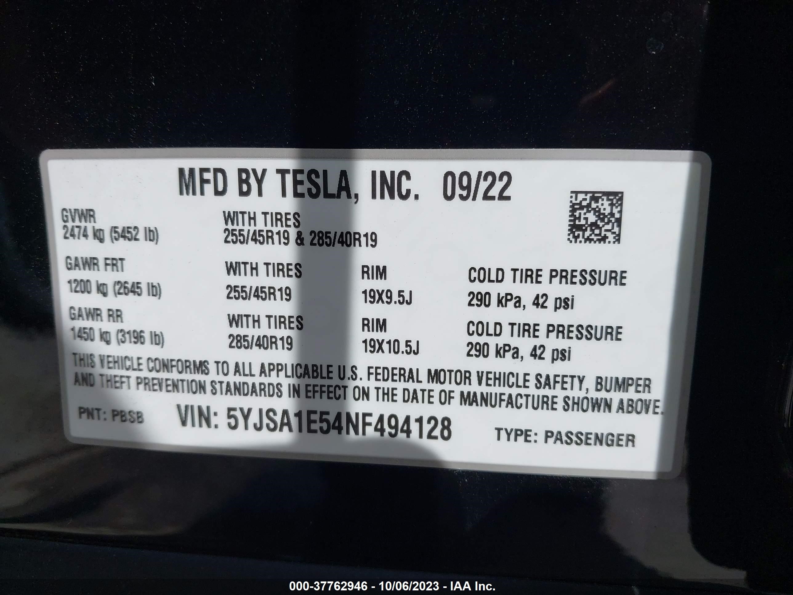 Photo 8 VIN: 5YJSA1E54NF494128 - TESLA MODEL S 