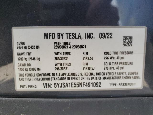 Photo 11 VIN: 5YJSA1E55NF491092 - TESLA MODEL S 