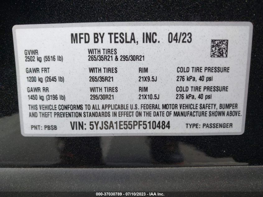 Photo 8 VIN: 5YJSA1E55PF510484 - TESLA MODEL S 