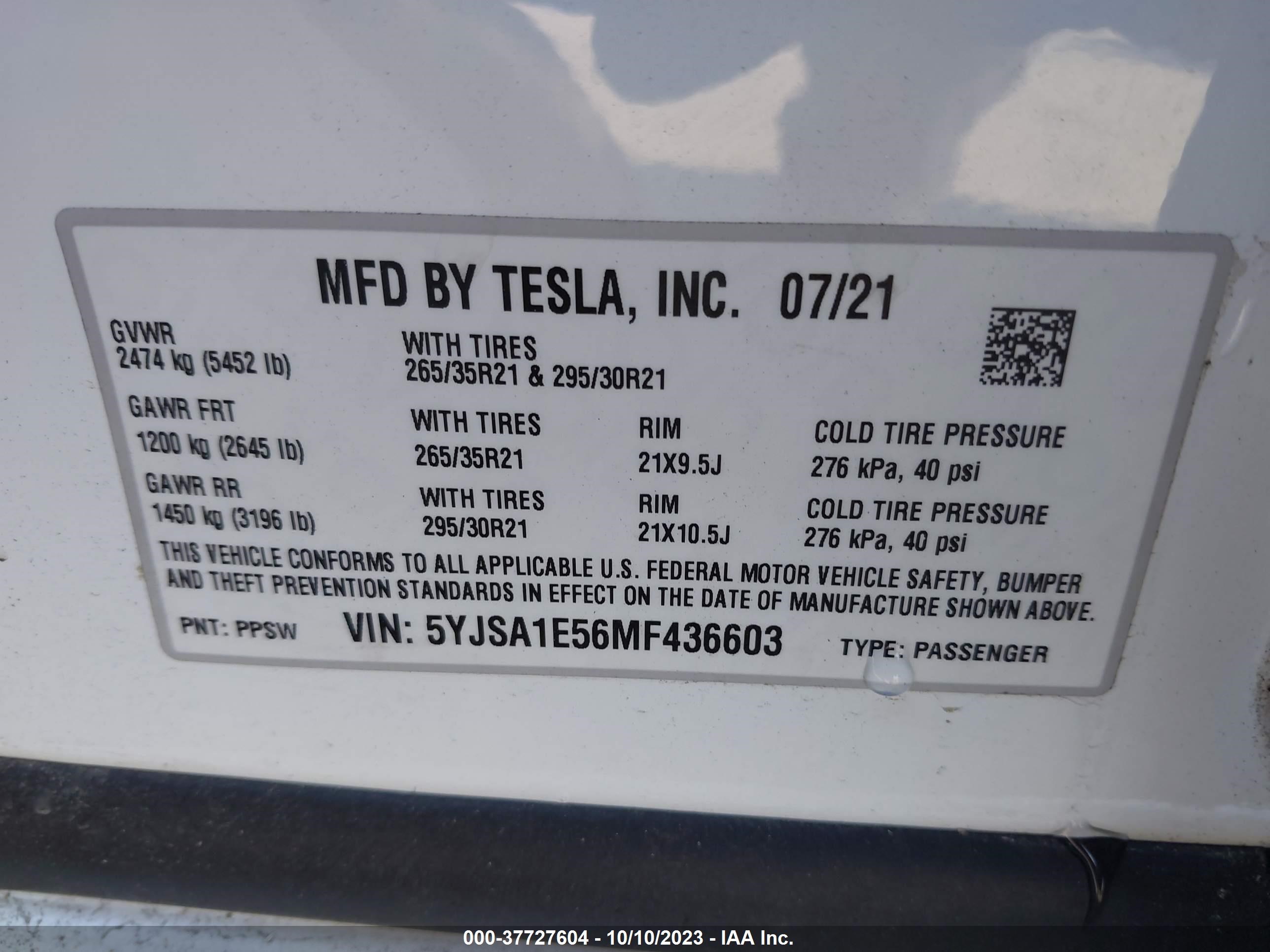 Photo 8 VIN: 5YJSA1E56MF436603 - TESLA MODEL S 