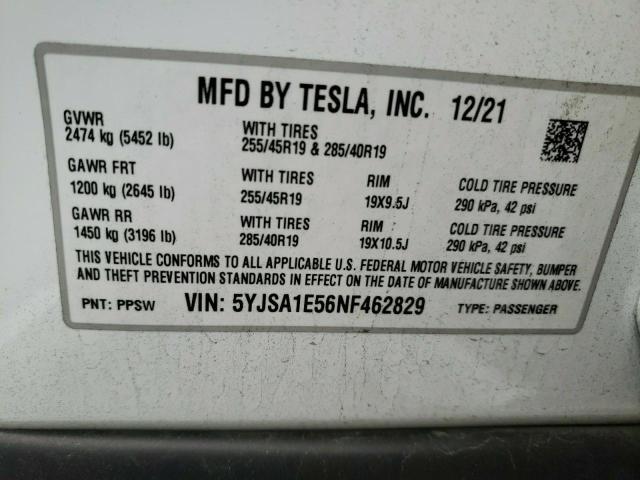 Photo 11 VIN: 5YJSA1E56NF462829 - TESLA MODEL S 