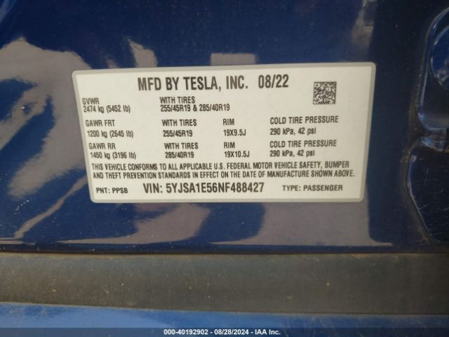 Photo 8 VIN: 5YJSA1E56NF488427 - TESLA MODEL S 