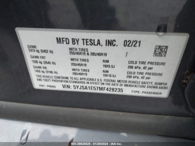 Photo 8 VIN: 5YJSA1E57MF428235 - TESLA MODEL S 