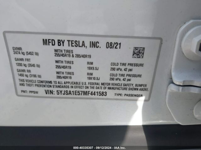 Photo 8 VIN: 5YJSA1E57MF441583 - TESLA MODEL S 