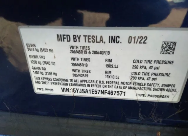 Photo 8 VIN: 5YJSA1E57NF467571 - TESLA MODEL S 