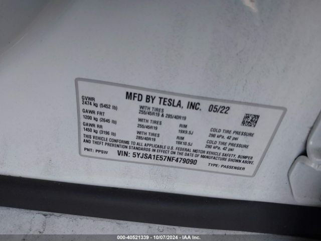 Photo 8 VIN: 5YJSA1E57NF479090 - TESLA MODEL S 