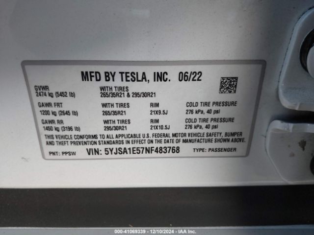 Photo 8 VIN: 5YJSA1E57NF483768 - TESLA MODEL S 