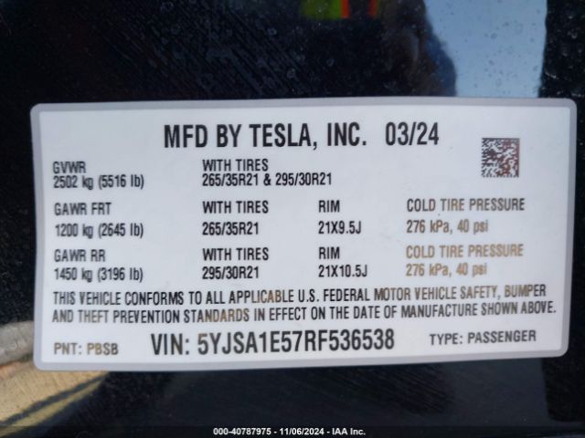 Photo 8 VIN: 5YJSA1E57RF536538 - TESLA MODEL S 