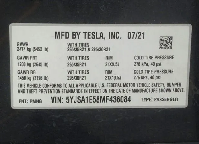 Photo 8 VIN: 5YJSA1E58MF436084 - TESLA MODEL S 