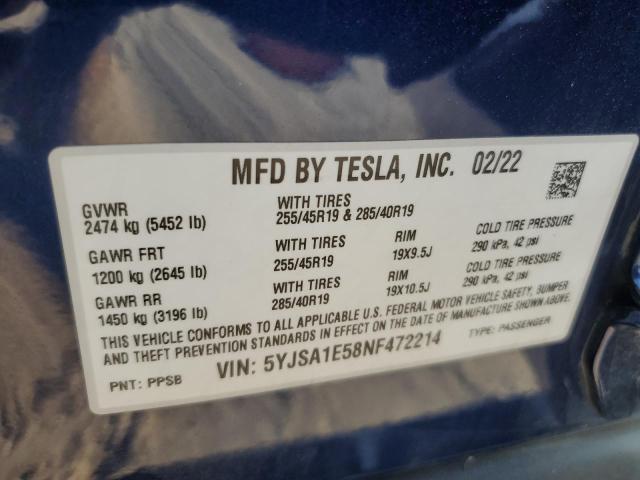 Photo 11 VIN: 5YJSA1E58NF472214 - TESLA MODEL S 