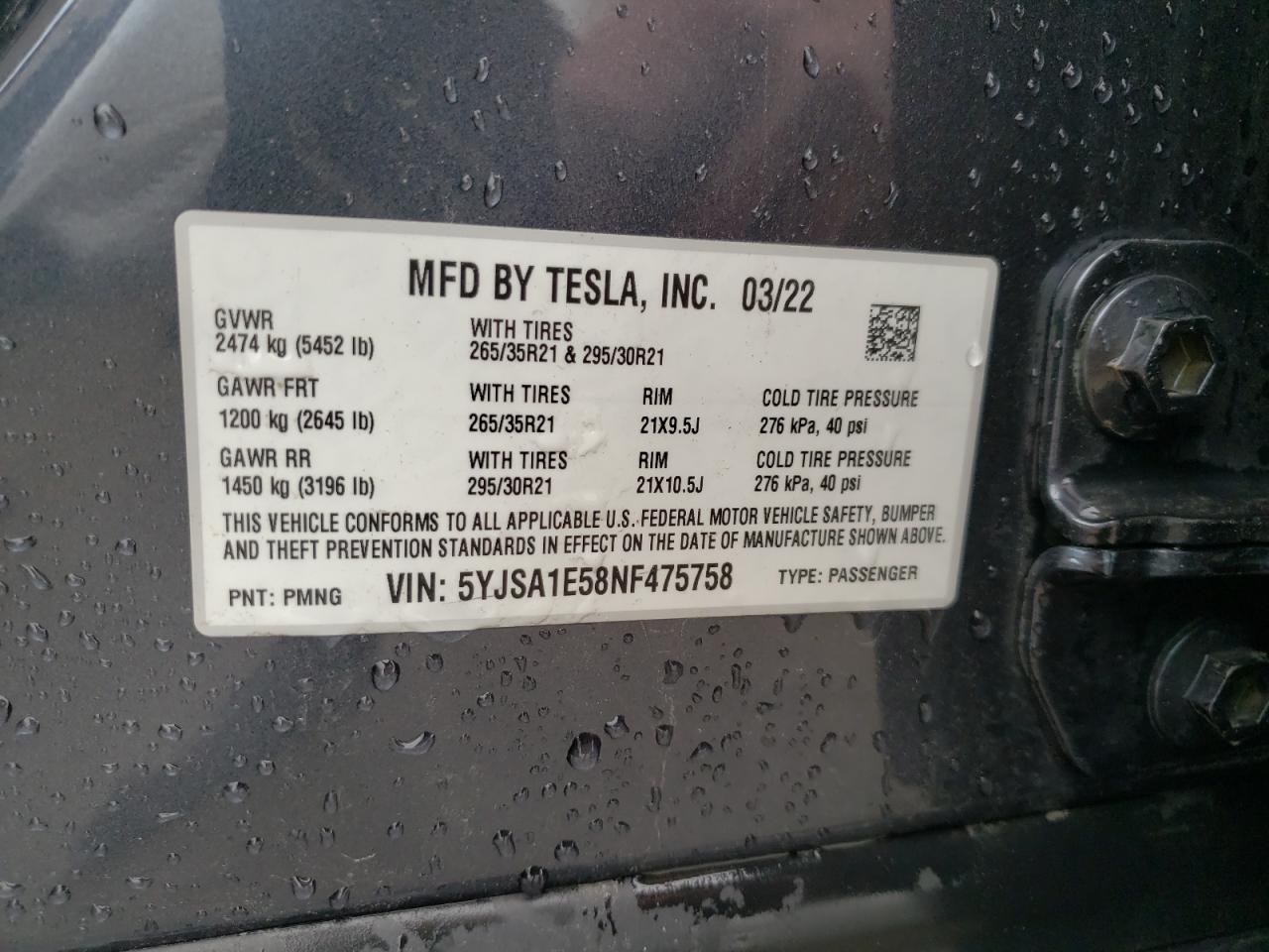 Photo 11 VIN: 5YJSA1E58NF475758 - TESLA MODEL S 