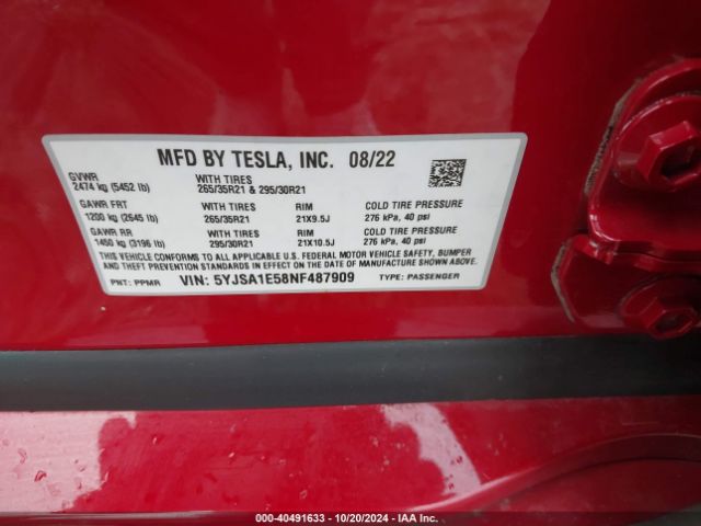 Photo 8 VIN: 5YJSA1E58NF487909 - TESLA MODEL S 