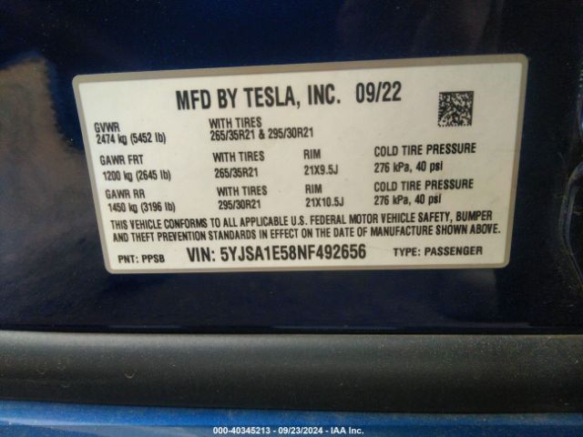 Photo 8 VIN: 5YJSA1E58NF492656 - TESLA MODEL S 