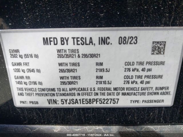 Photo 8 VIN: 5YJSA1E58PF522757 - TESLA MODEL S 