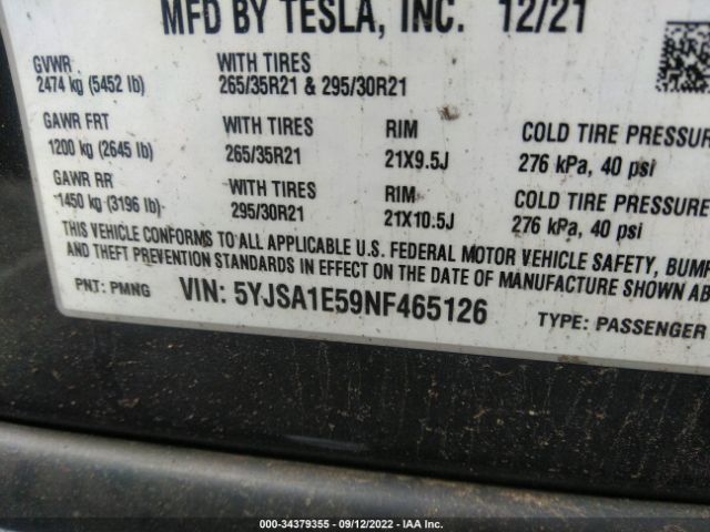 Photo 8 VIN: 5YJSA1E59NF465126 - TESLA MODEL S 