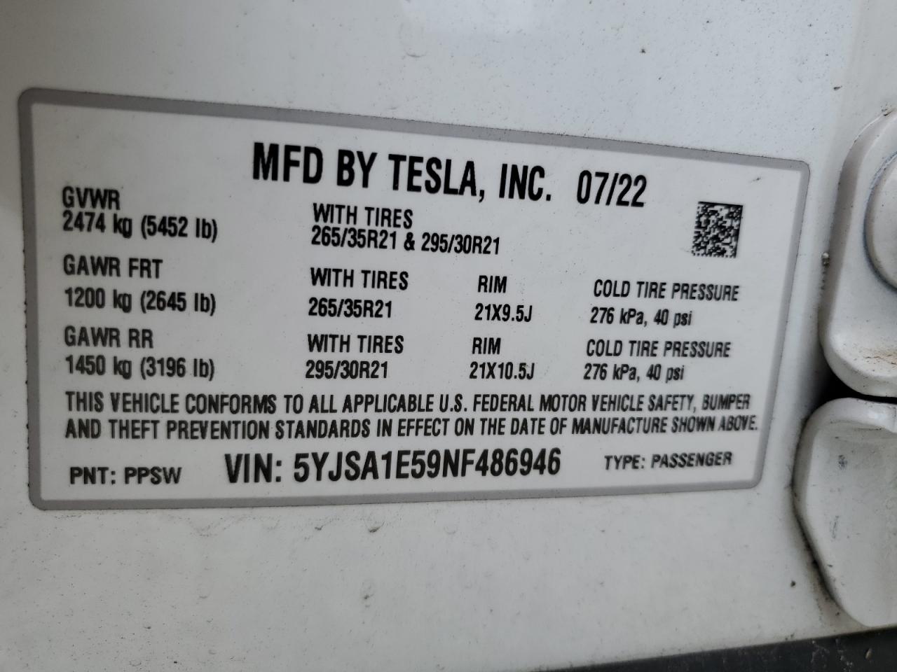 Photo 12 VIN: 5YJSA1E59NF486946 - TESLA MODEL S 