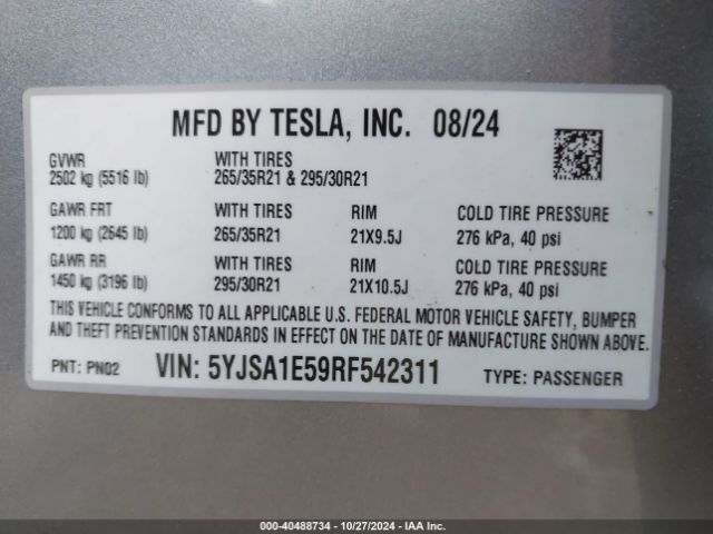 Photo 8 VIN: 5YJSA1E59RF542311 - TESLA MODEL S 