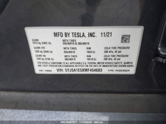 Photo 8 VIN: 5YJSA1E5XMF454683 - TESLA MODEL S 