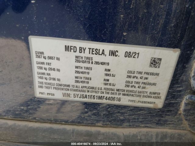 Photo 8 VIN: 5YJSA1E61MF440616 - TESLA MODEL S 