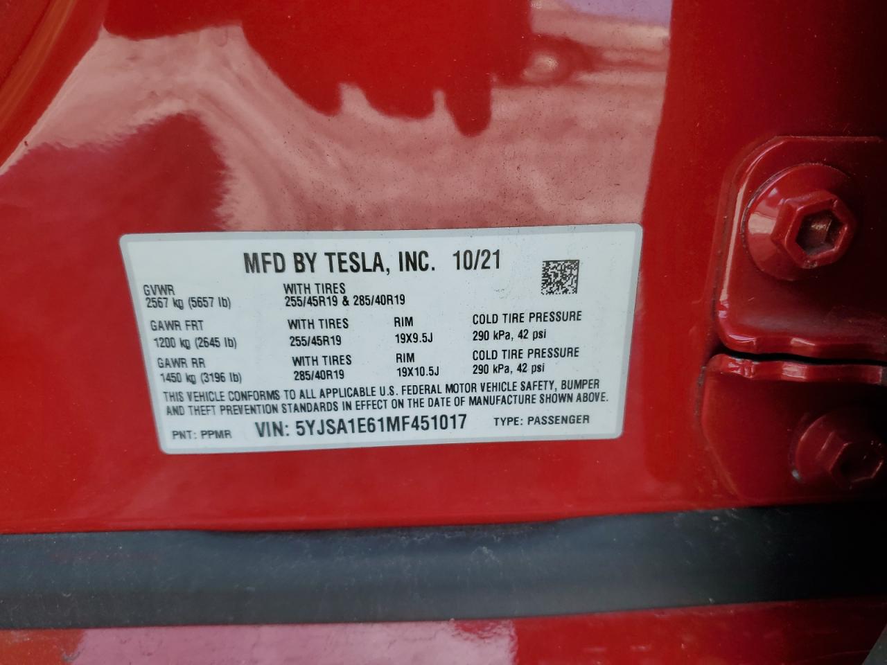 Photo 11 VIN: 5YJSA1E61MF451017 - TESLA MODEL S 