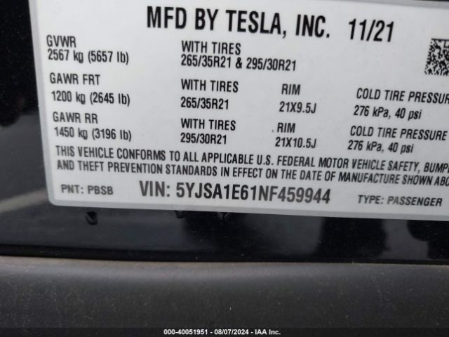 Photo 8 VIN: 5YJSA1E61NF459944 - TESLA MODEL S 