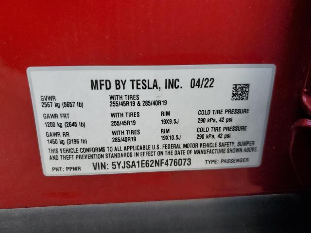 Photo 11 VIN: 5YJSA1E62NF476073 - TESLA MODEL S 