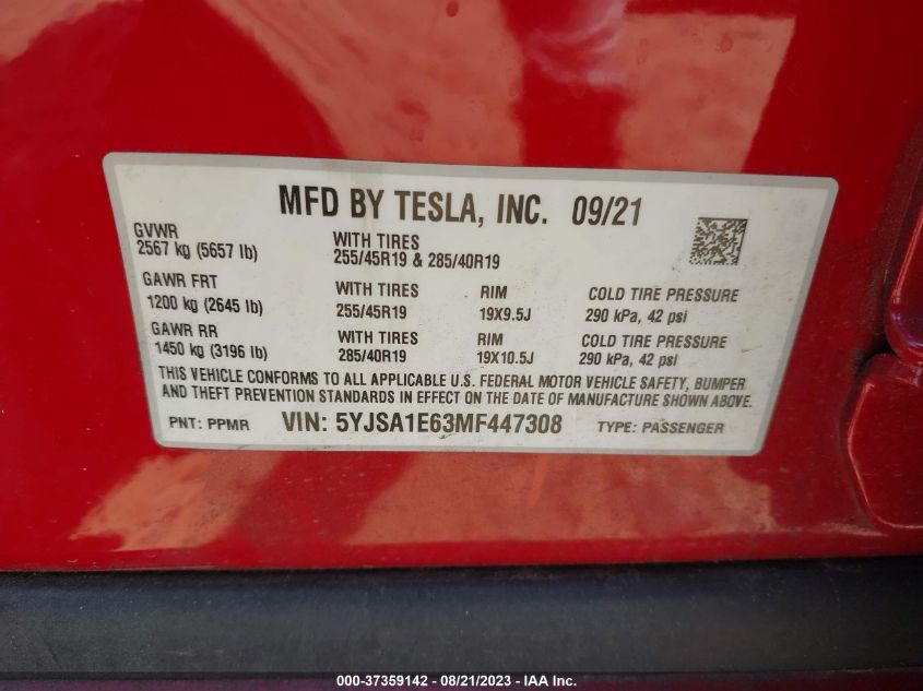 Photo 8 VIN: 5YJSA1E63MF447308 - TESLA MODEL S 