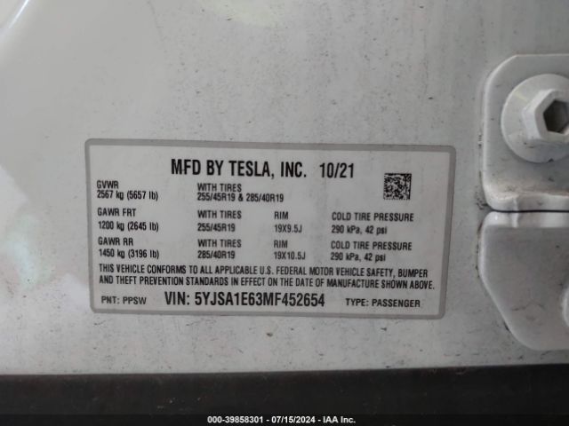 Photo 8 VIN: 5YJSA1E63MF452654 - TESLA MODEL S 