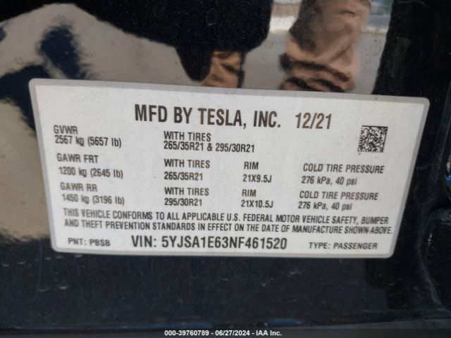 Photo 8 VIN: 5YJSA1E63NF461520 - TESLA MODEL S 