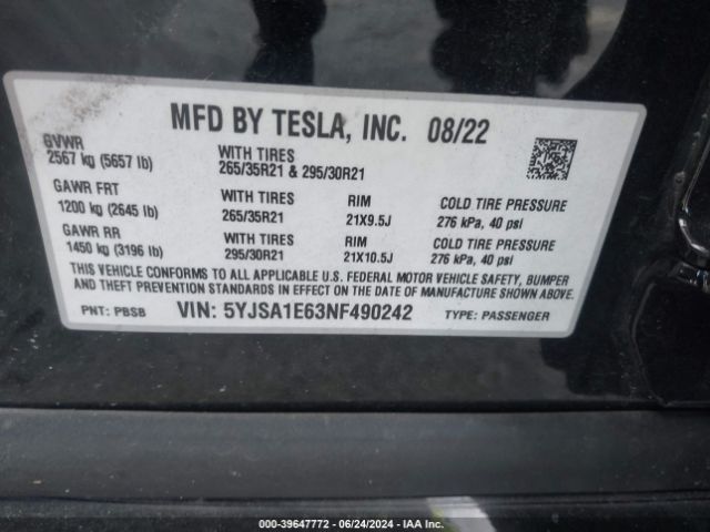 Photo 8 VIN: 5YJSA1E63NF490242 - TESLA MODEL S 