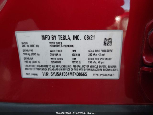 Photo 8 VIN: 5YJSA1E64MF438665 - TESLA MODEL S 