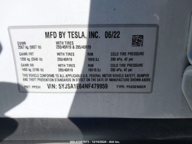 Photo 8 VIN: 5YJSA1E64NF479959 - TESLA MODEL S 