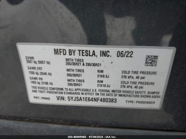 Photo 8 VIN: 5YJSA1E64NF480383 - TESLA MODEL S 