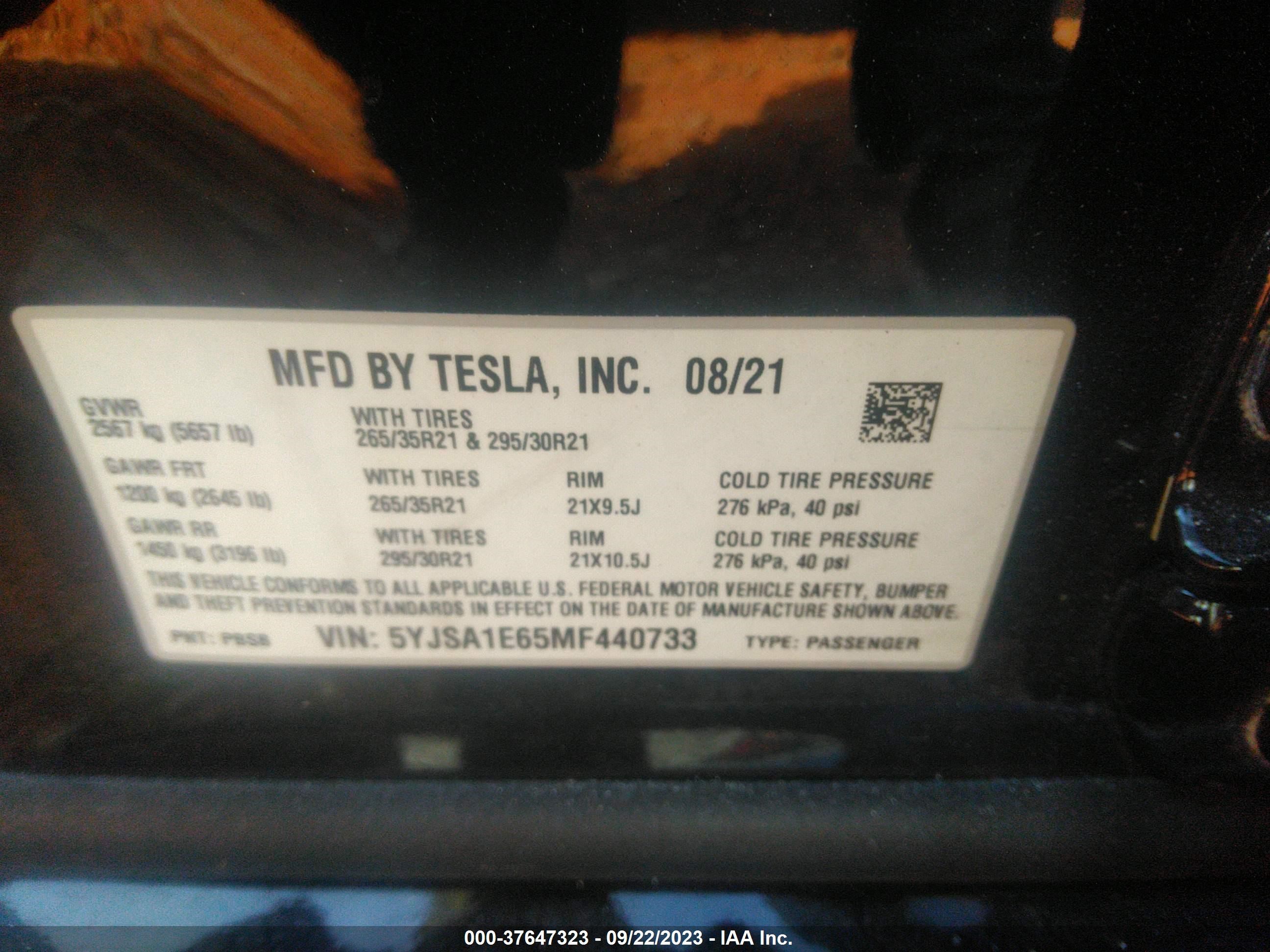 Photo 8 VIN: 5YJSA1E65MF440733 - TESLA MODEL S 