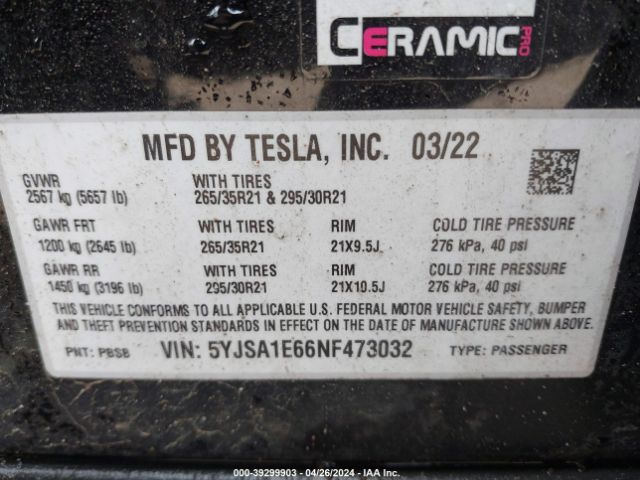 Photo 8 VIN: 5YJSA1E66NF473032 - TESLA MODEL S 