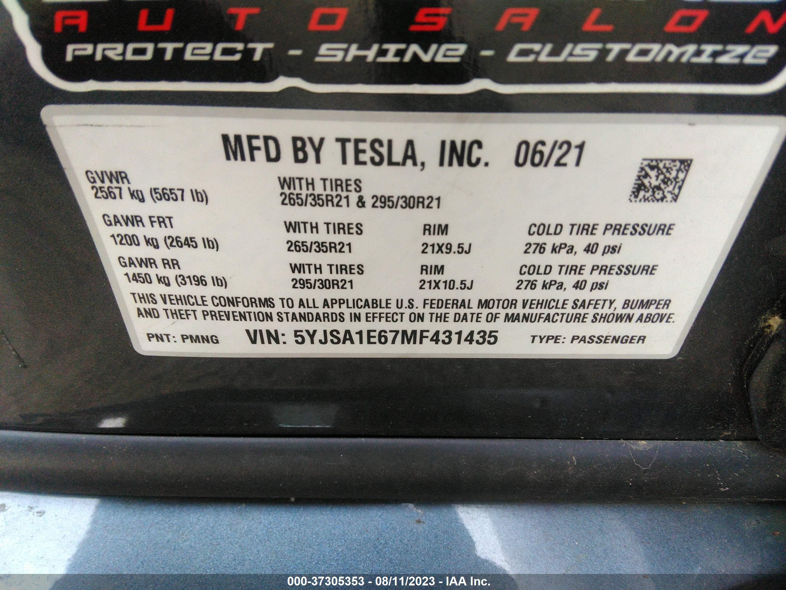 Photo 8 VIN: 5YJSA1E67MF431435 - TESLA MODEL S 