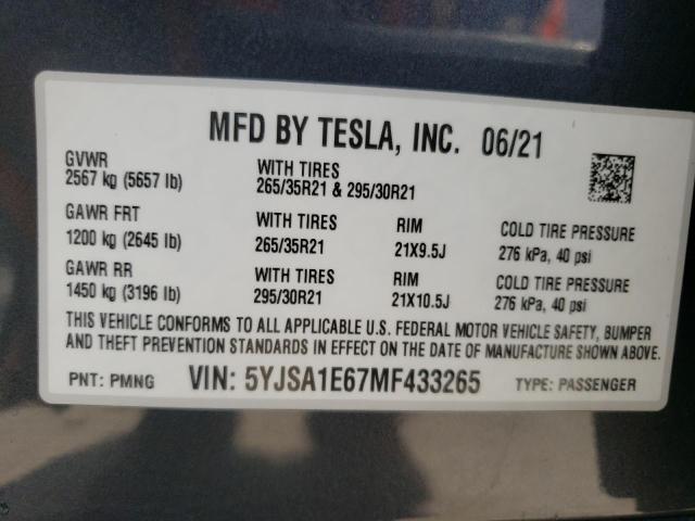 Photo 12 VIN: 5YJSA1E67MF433265 - TESLA MODEL S 