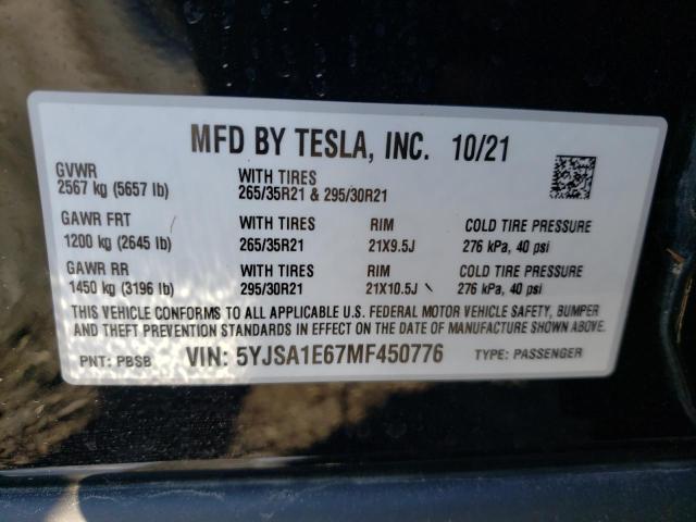 Photo 11 VIN: 5YJSA1E67MF450776 - TESLA MODEL S 