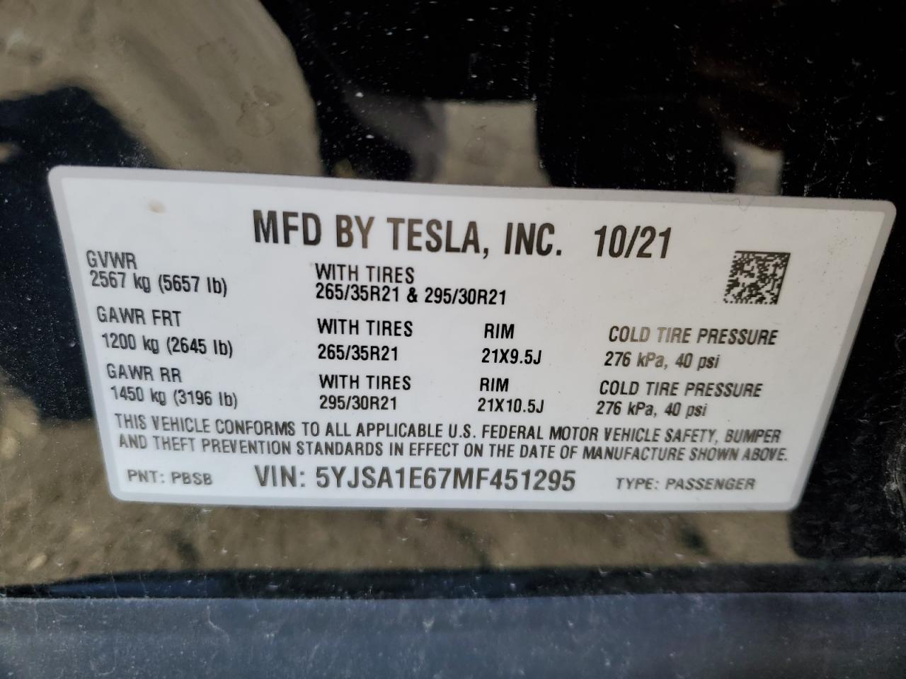 Photo 11 VIN: 5YJSA1E67MF451295 - TESLA MODEL S 