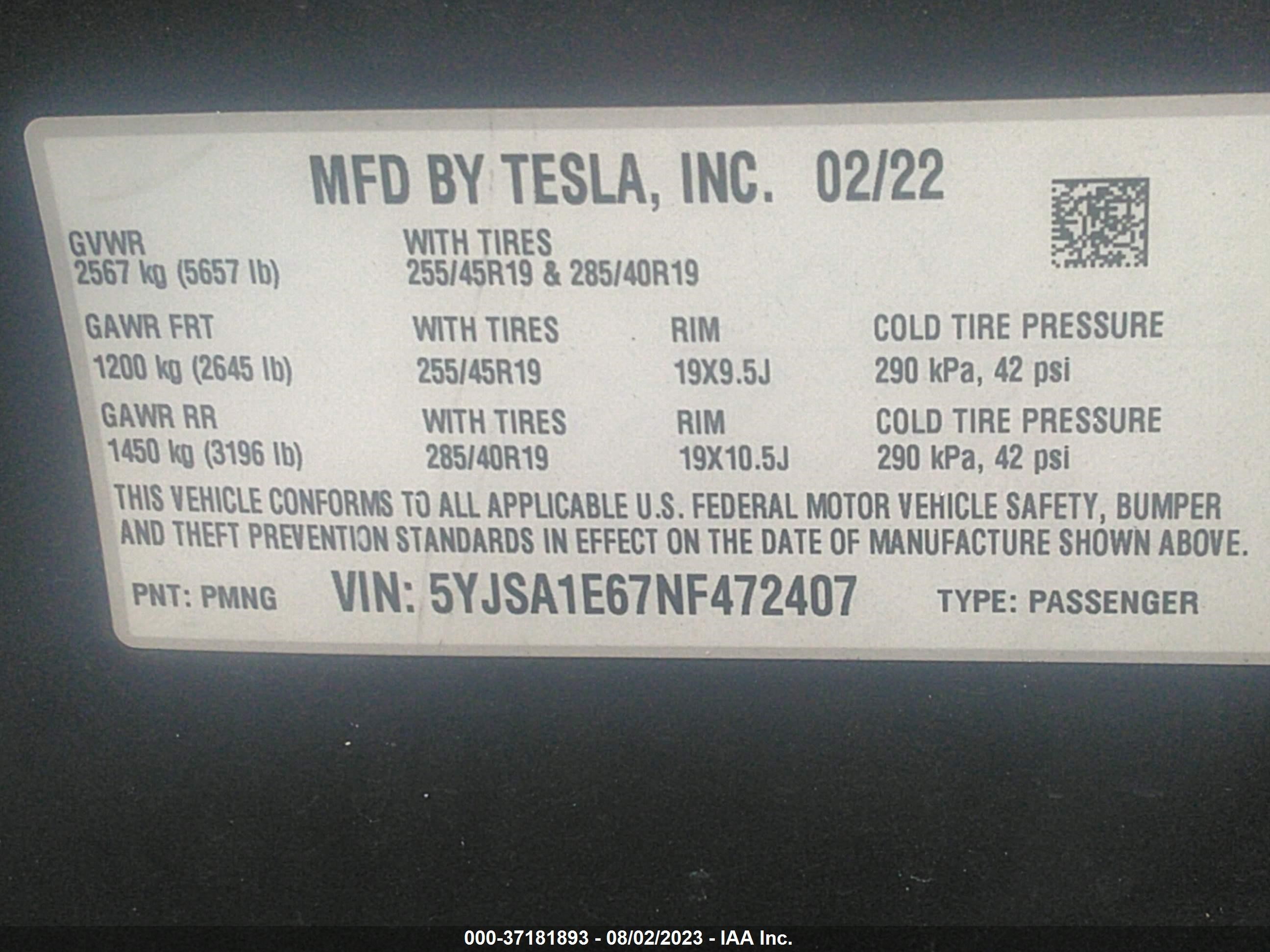 Photo 8 VIN: 5YJSA1E67NF472407 - TESLA MODEL S 